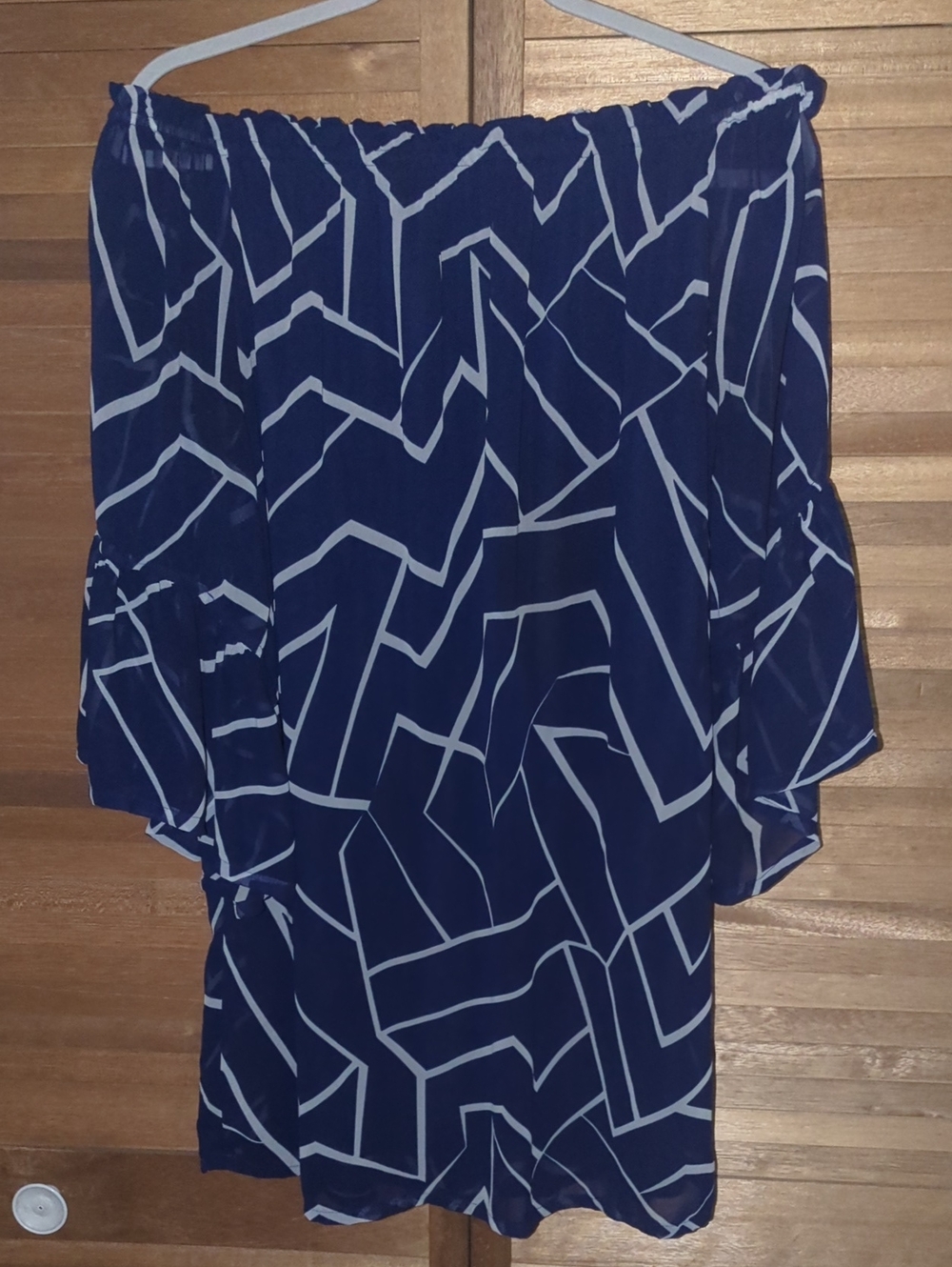 Karlie Navy and White Geometric Off-Shoulder Tunic